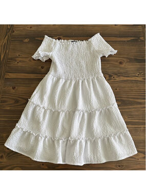 Art Class Off Shoulder Dress Girls L 10/12 White Tiered Boho